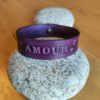 Bracelet cuir AMOUR violet, motif étoiles, longueur 22 cm – Image 2